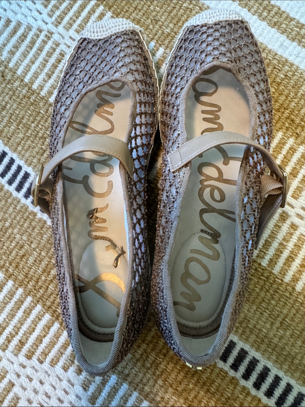 Sam Edelman Taupe Mesh Mary Jane Flats